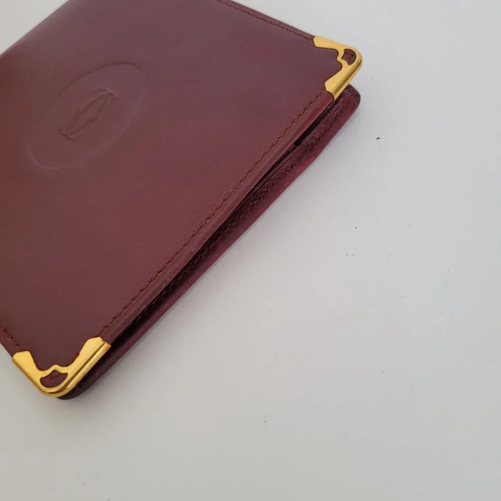 Cartier Must de Cartier Bifold Wallet Burgundy Leather Gold Corners Italy